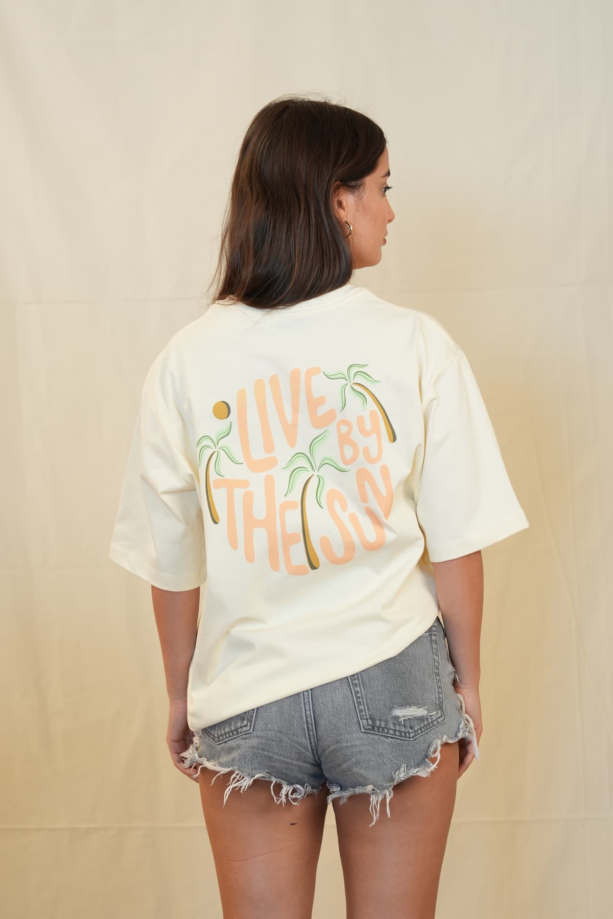Live by the Sun Oversized Tee- Rice Beige