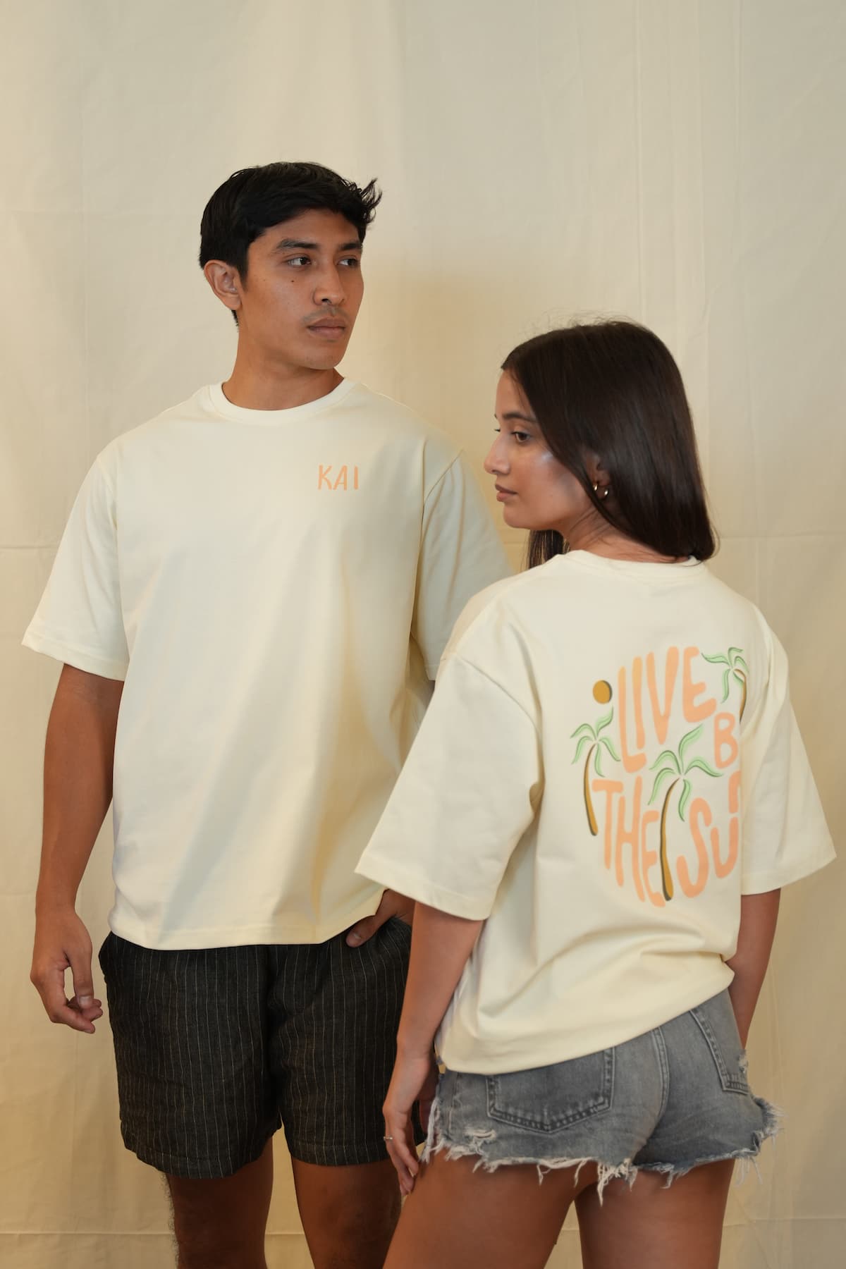 Live by the Sun Oversized Tee- Rice Beige